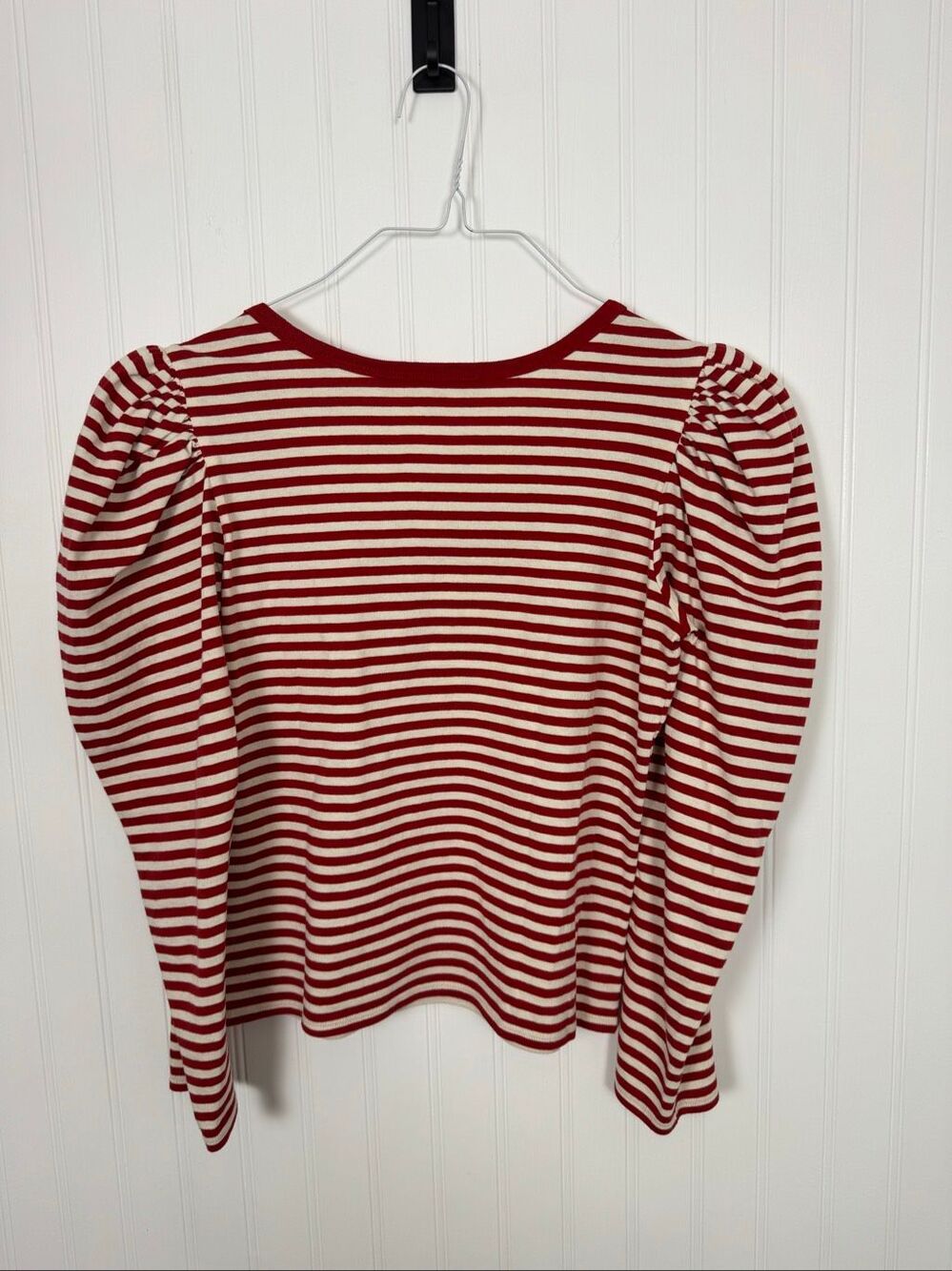 Marc Jacobs Striped Puff Long Sleeve Top Size XS Red White 100% Cotton - Picture 3 of 8